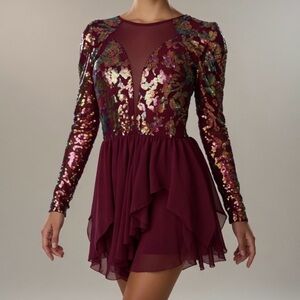 Elegant Burgundy Sequin Kids Dress DANCE SKATING 14Y